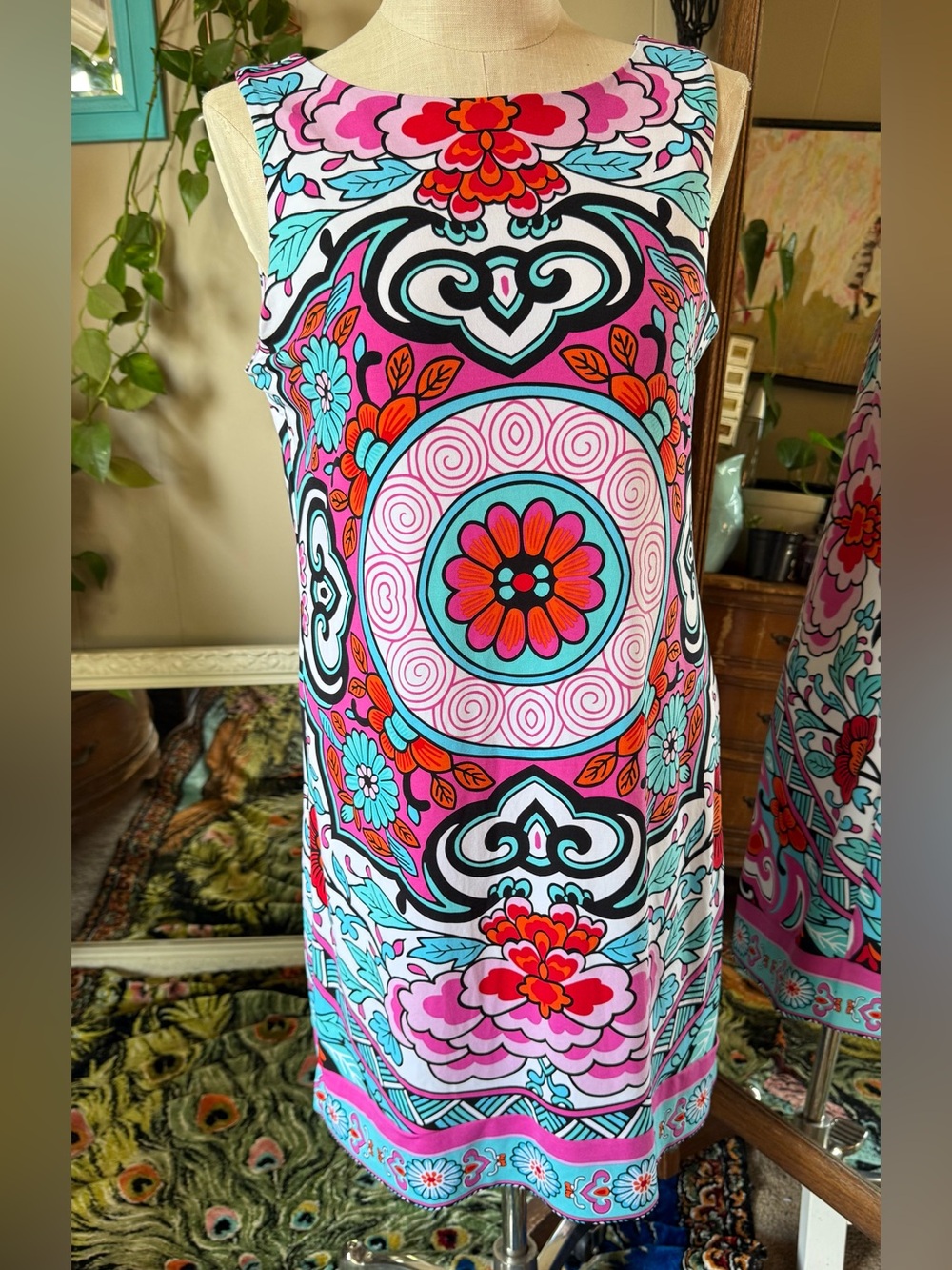 Nicole by Nicole Miller bright psychedelic shift dress, size L
